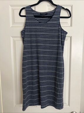 Green Envelope Navy and White Striped Midi Tank Dress